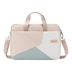 Sacoche ordinateur pour femme Mahoo 15 pouces au design tricolore pastel, vue de face sur fond blanc épuré.