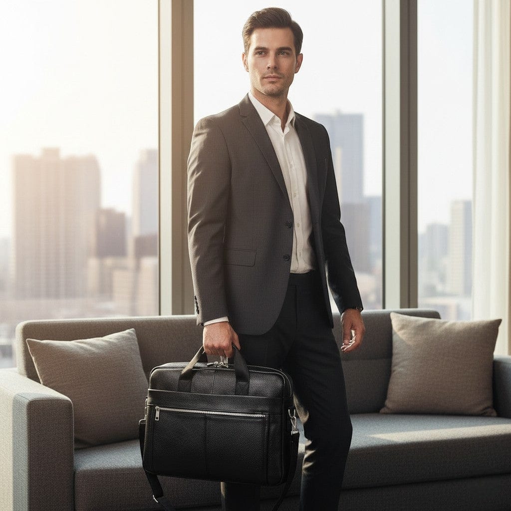 Sacoche Ordinateur Pour Homme Design Professionnel - Sac en Cuir Véritable 15,6 pouces