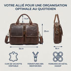 Infographie des dimensions 36x25x8 cm et détails techniques de la sacoche ordinateur pour homme DuoCraft Cuir