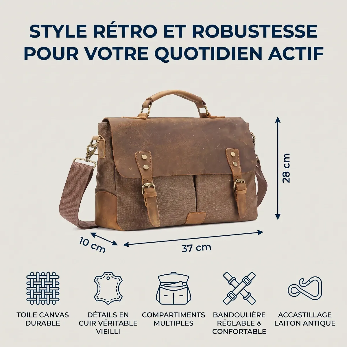 Dimensions en cm et caractéristiques techniques du porte-documents sacoche ordinateur pour homme Heritex