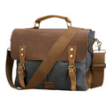 Sacoche ordinateur pour homme Heritex en canvas et cuir gris anthracite sur fond blanc