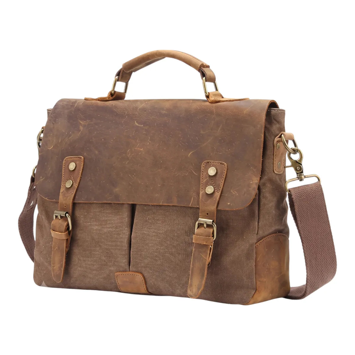 Sacoche ordinateur pour homme Heritex marron café en cuir et toile vintage