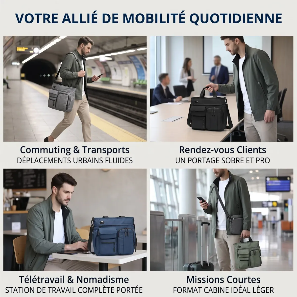 Différents cas d'utilisation au quotidien de la sacoche ordinateur pour homme Modulor