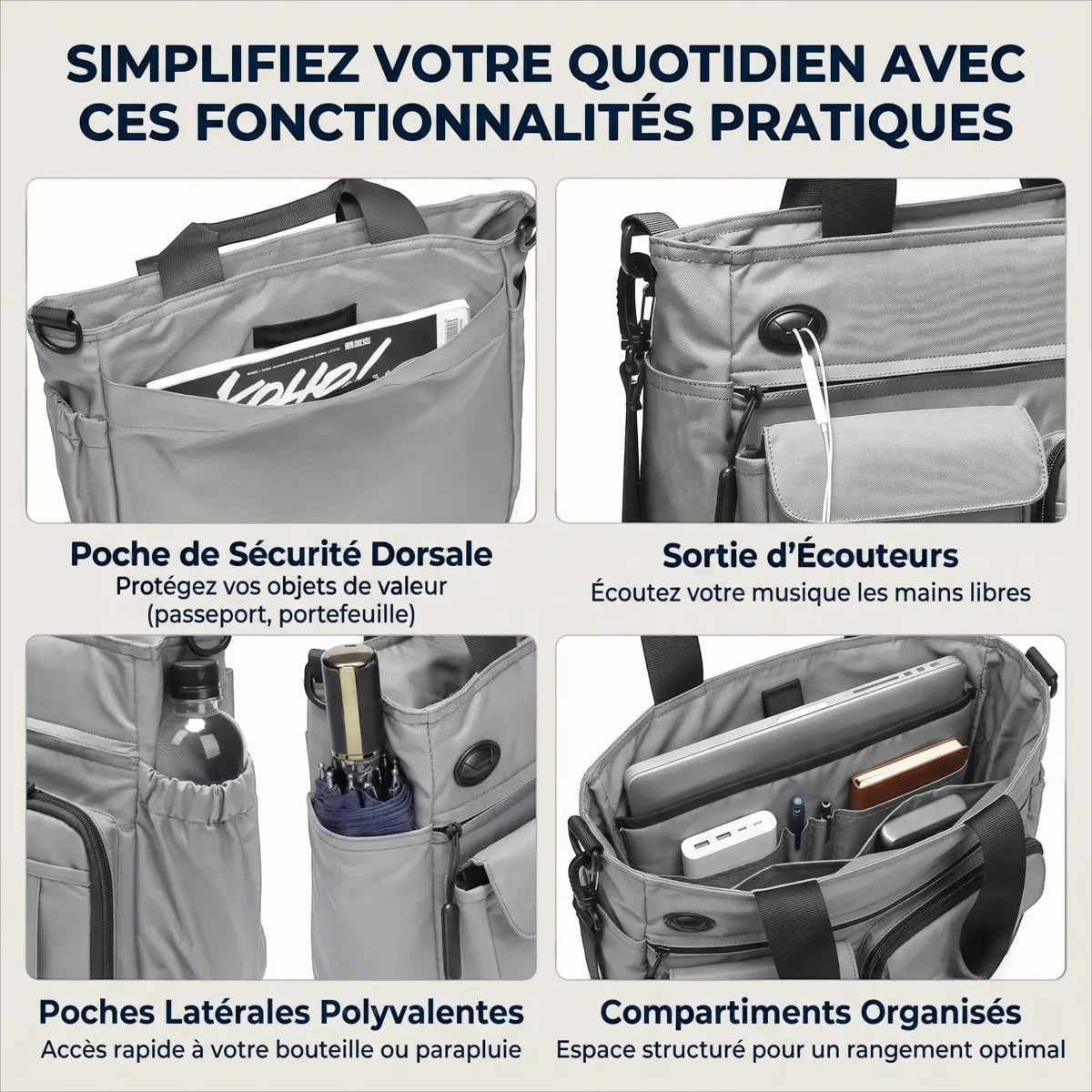 Fonctionnalités pratiques et poche de sécurité de la sacoche ordinateur pour homme Modulor