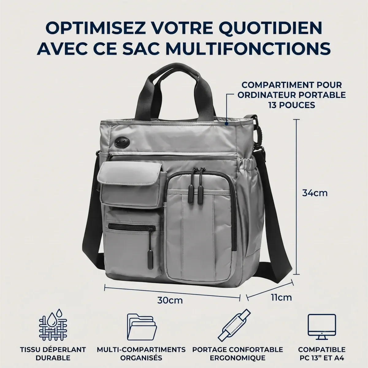 Dimensions et compatibilité PC 13 pouces de la sacoche ordinateur pour homme Modulor