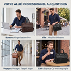 Différentes utilisations de la sacoche ordinateur pour homme Strata au bureau et en voyage