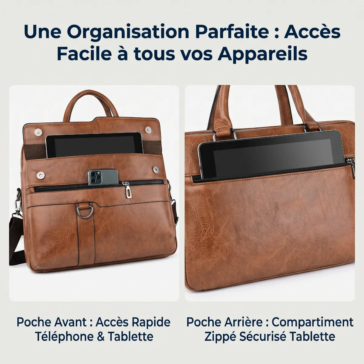 Poches avant et arrière de la sacoche ordinateur pour homme Strata pour tablette et téléphone