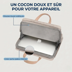 Zoom sur la doublure velours et la mousse de protection antichoc ordinateur de la sacoche PC portable femme.
