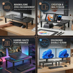 Quatre exemples d'utilisation du SteelElevation X3 : minimalisme, création, gaming et double écran.