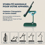 Gros plan sur la station d'accueil minimaliste ApexFlex Pro mettant en avant sa rigidité structurelle maximale et sa cohésion mécanique triangulaire sans vibrations.