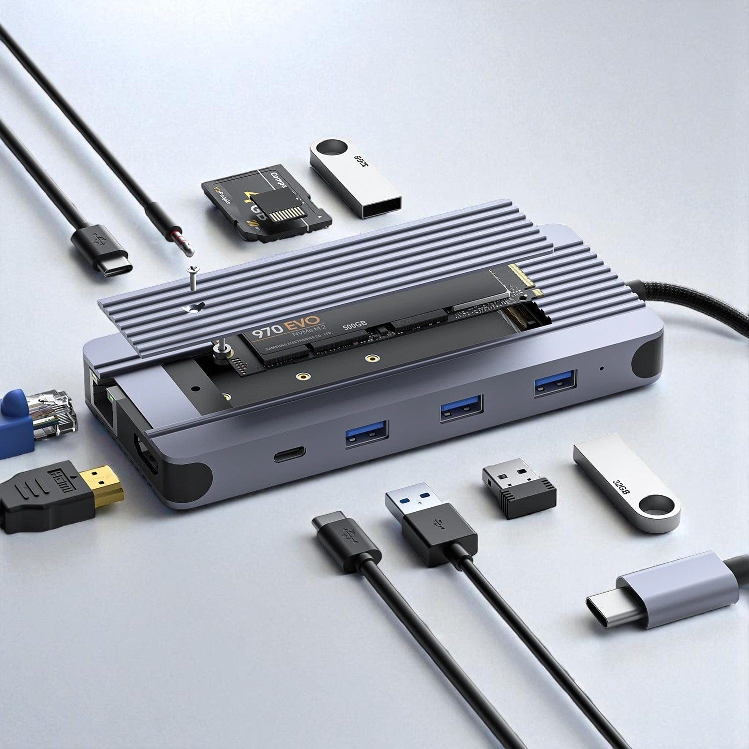 Station d’Accueil USB-C 12-en-1 avec Logement SSD M.2 | Hub Aluminium Premium 4K60Hz 10Gbps
