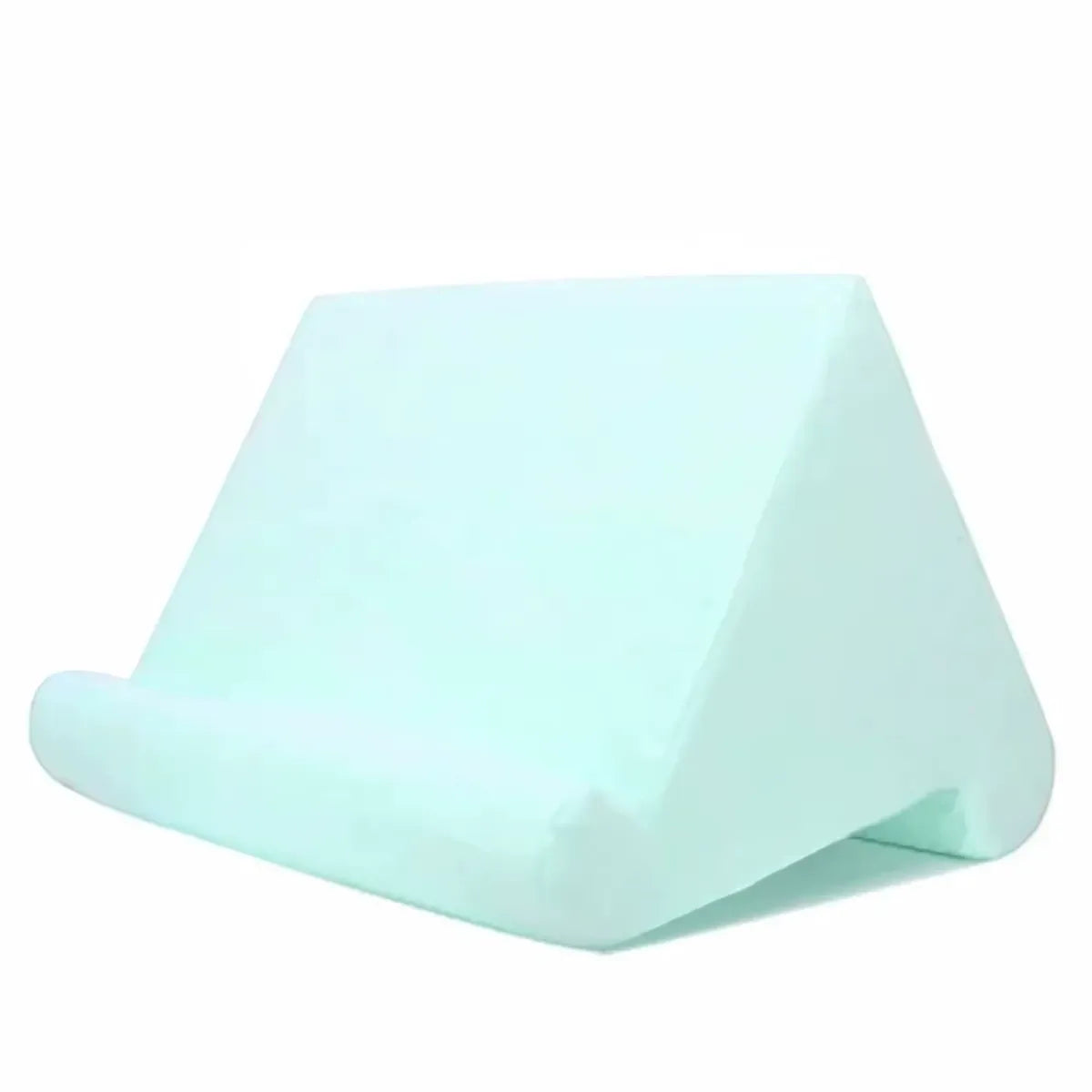 Station de travail nomade ErgoNest en tissu vert menthe clair, idéal pour prévenir la flexion cervicale au lit ou au bureau.
