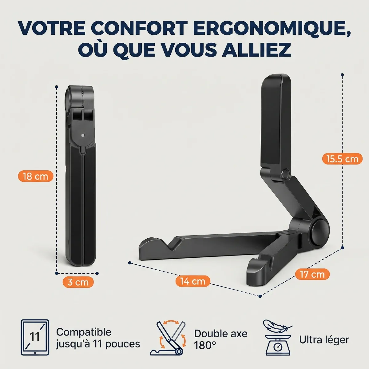 Station de travail nomade TabFlex Pro, design ultra-léger et pliable pour s'emporter partout.