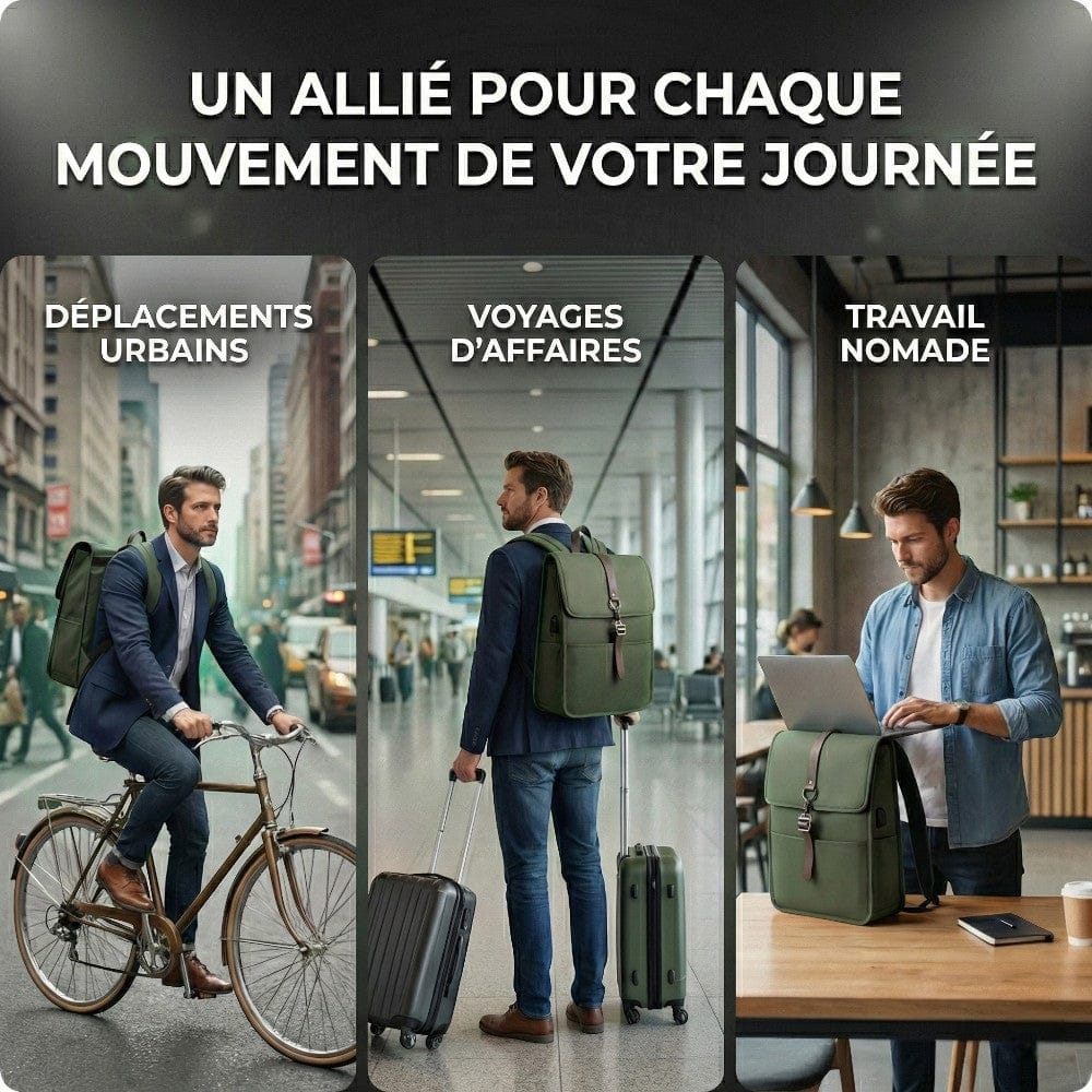 Utilisation quotidienne du sac à dos HK-SHAPE : vélo, voyage d'affaires et travail nomade.