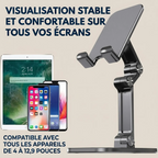 Le support articulé pour portable ApexFlex Pro affichant sa parfaite compatibilité avec tous les smartphones et tablettes tactiles de 4 à 12,9 pouces.