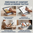 Différents usages ergonomiques du support de tablette Kreativ Pro pour le dessin et la productivité