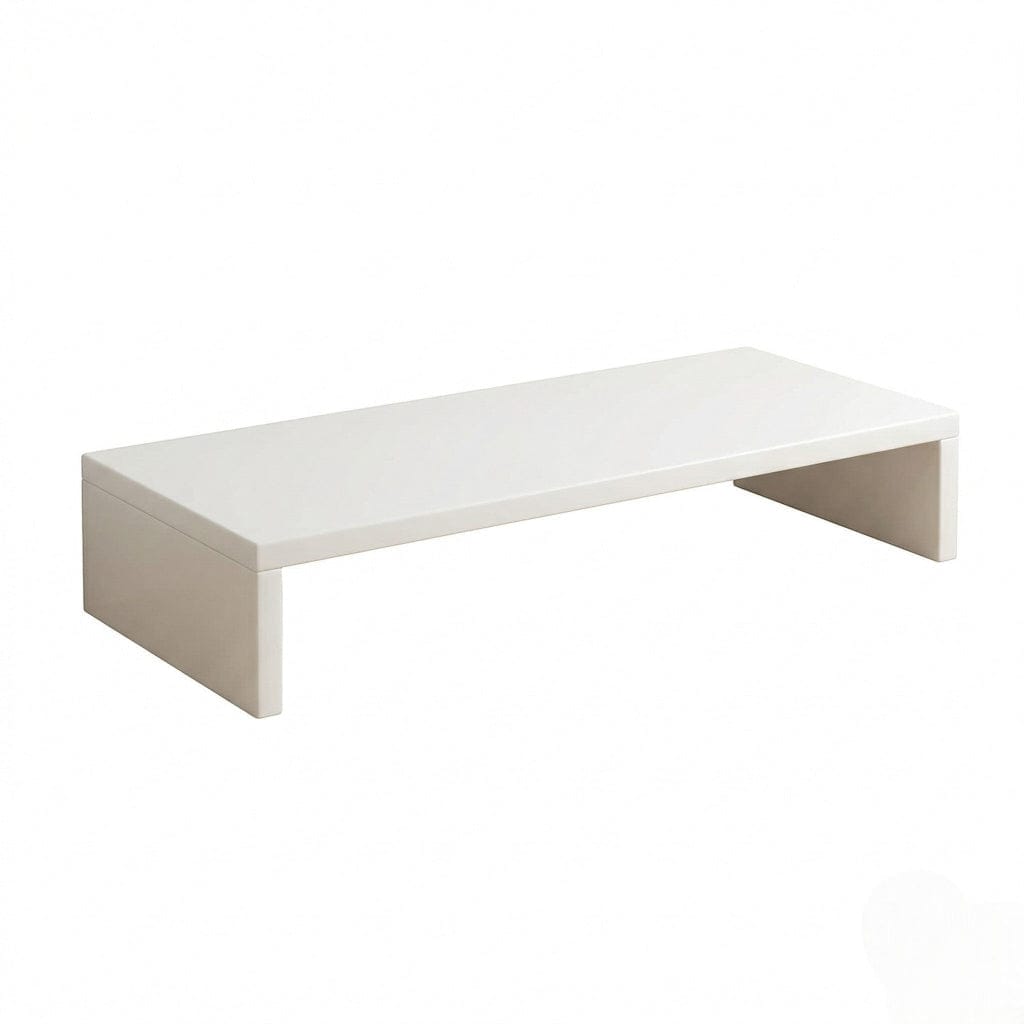Support écran Oak 8 en bois premium, finition Blanc Pur. Rehausseur ergonomique idéal pour un setup de bureau clair.