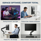 Quatre cas d'utilisation du support écran ordinateur ZenMotion Pro : gaming immersif, création, bureautique et station premium.