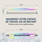 Schéma des dimensions exactes en cm du réhausseur et support écran pc de bureau CosyGlow Pro.