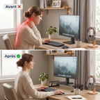 Comparaison avant après de la posture ergonomique avec le support écran PC VisionHub