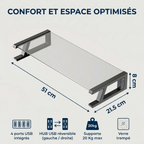 Dimensions détaillées du support écran PC VisionHub avec hub USB