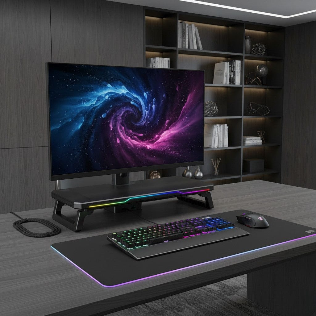 Support Écran RGB avec Ports USB et Éclairage Multicolore