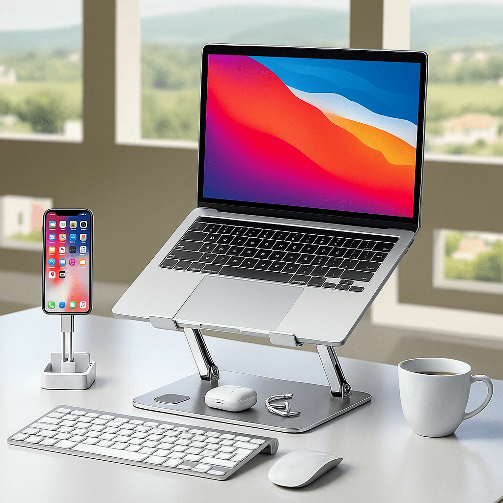 Support Ordinateur Portable Pliable en Acier – Réglable en Hauteur & Angle, Ventilation Optimisée