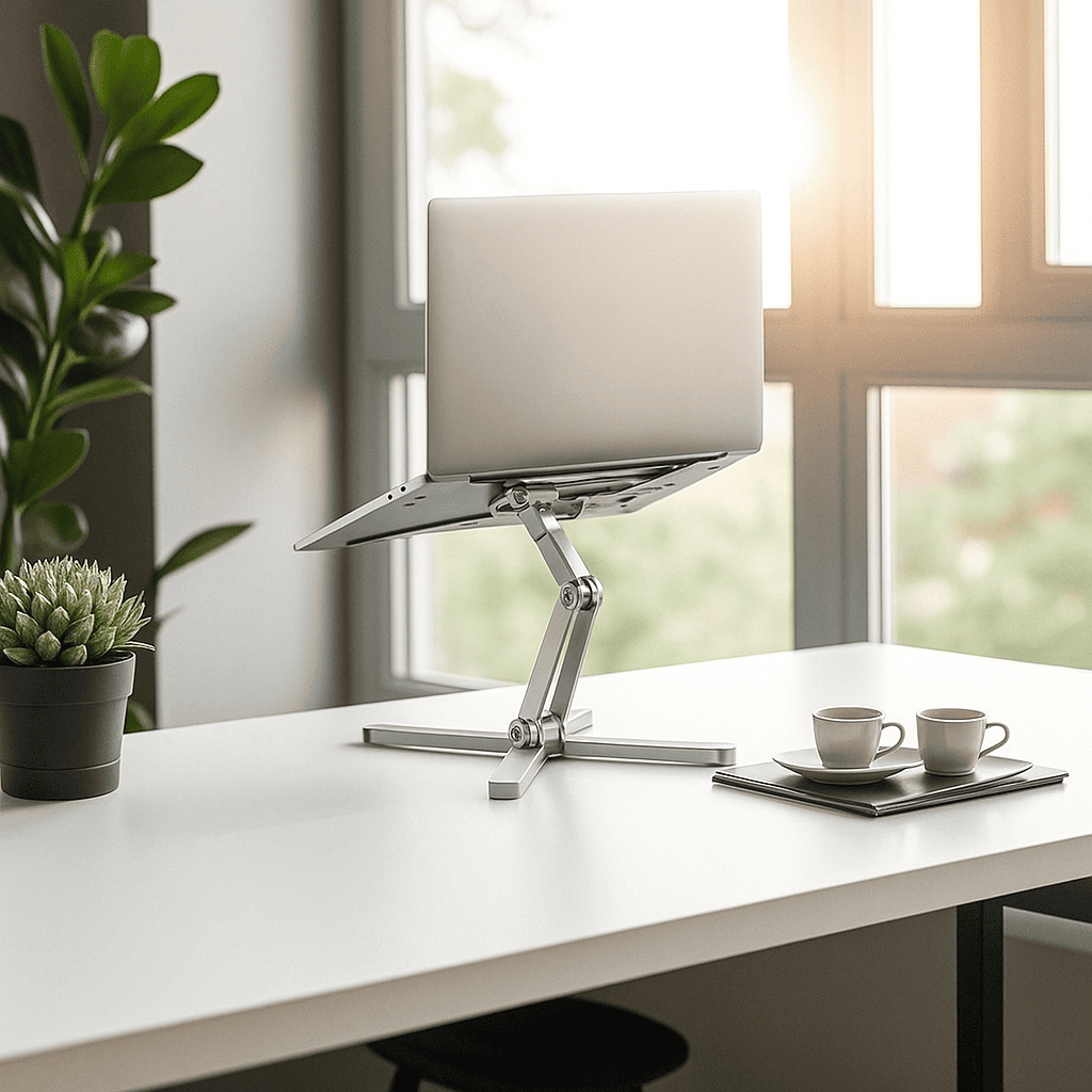 Support Ordinateur Portable Pliable en Aluminium - Table Rotative 360°, Hauteur Réglable et Ventilation Optimisée