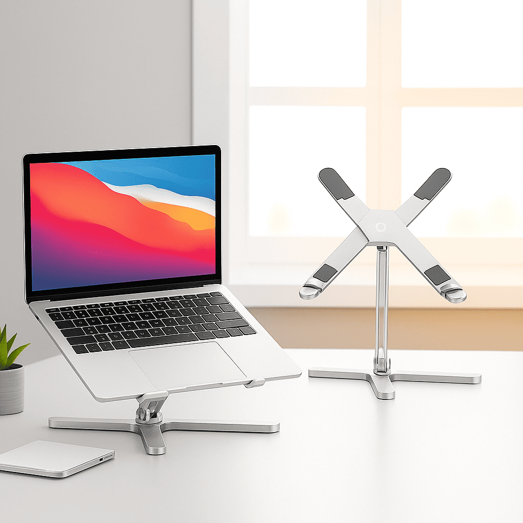 Support Ordinateur Portable Pliable en Aluminium - Table Rotative 360°, Hauteur Réglable et Ventilation Optimisée