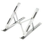 Socle PC et support ordinateur portable AeroRise en aluminium gris argenté, incliné et entièrement déplié.