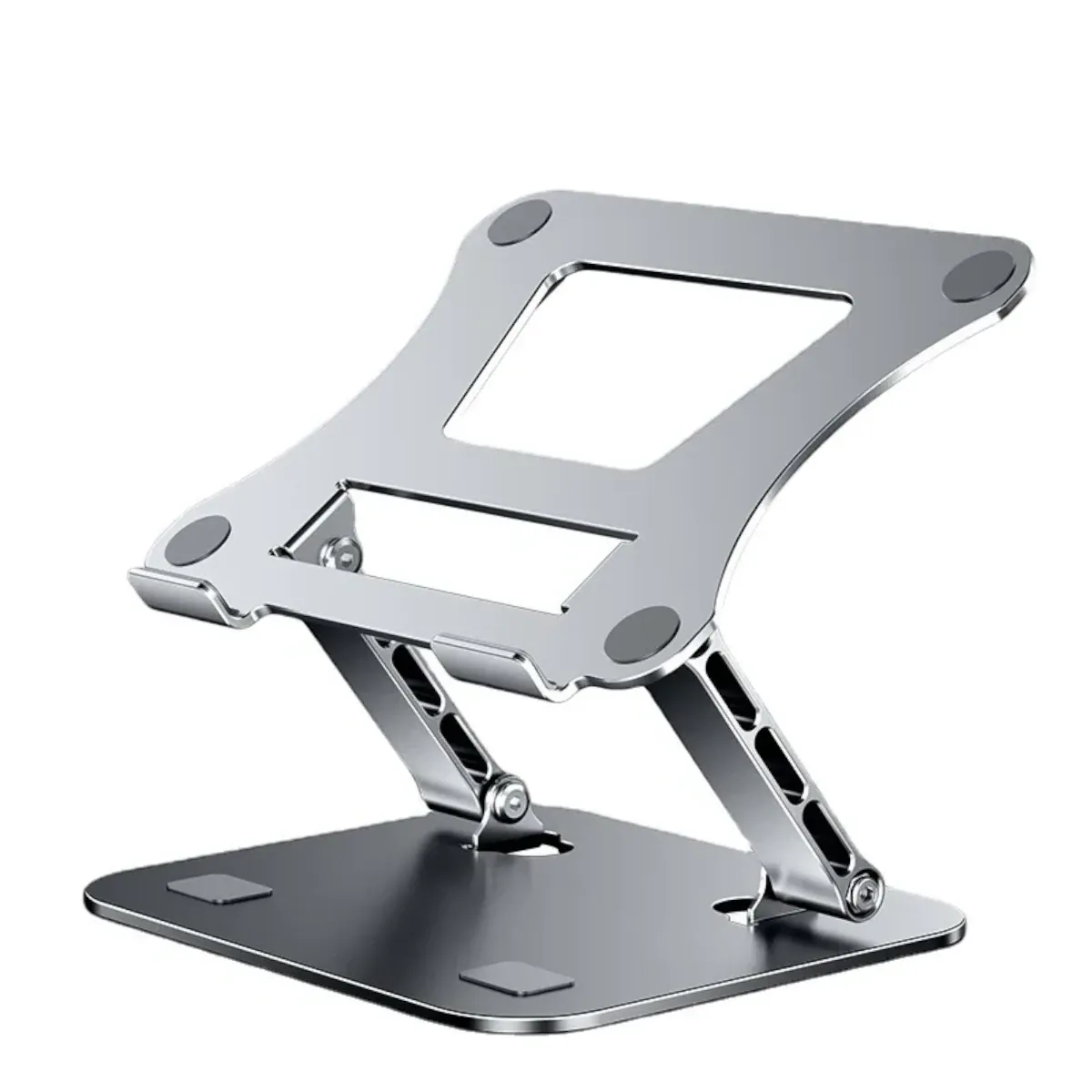 Vue de studio du support pour PC portable AeroSteel Pro de Bureau Cosy en alliage d'aluminium avec sa structure double bras articulée.