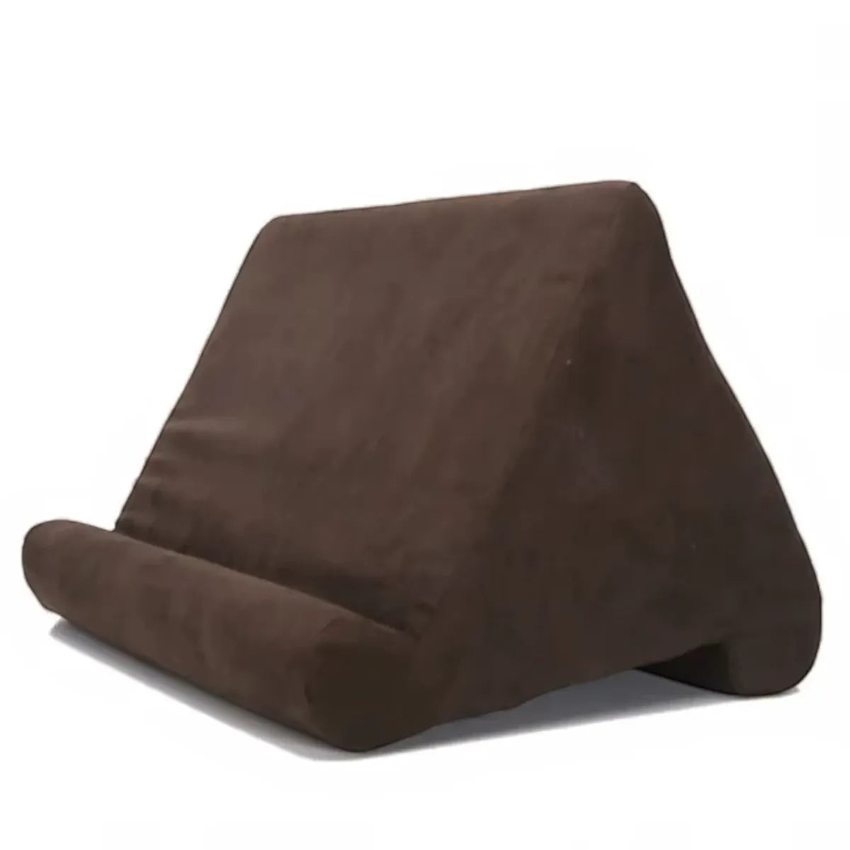 Support pour tablette ErgoNest en microfibre marron chocolat, offrant une excellente rigidité structurelle contre le rebond.