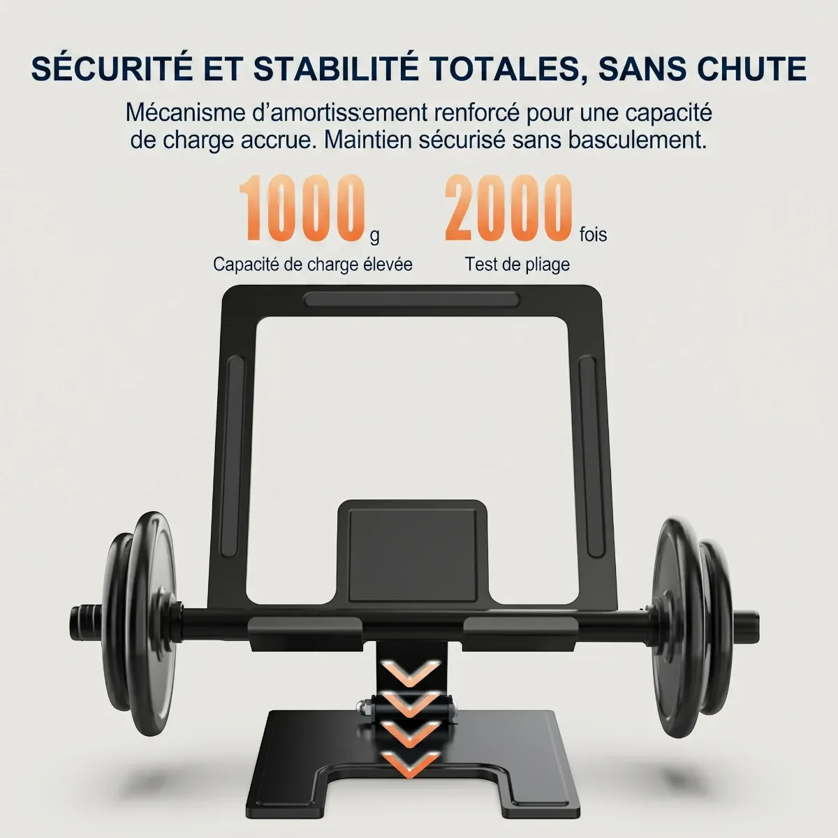 Test de charge du support pour tablette ErgoPad X démontrant une stabilité tactile extrême sans basculement.