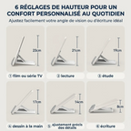 Les 6 niveaux de réglages en hauteur du support pour tablette Kreativ Pro