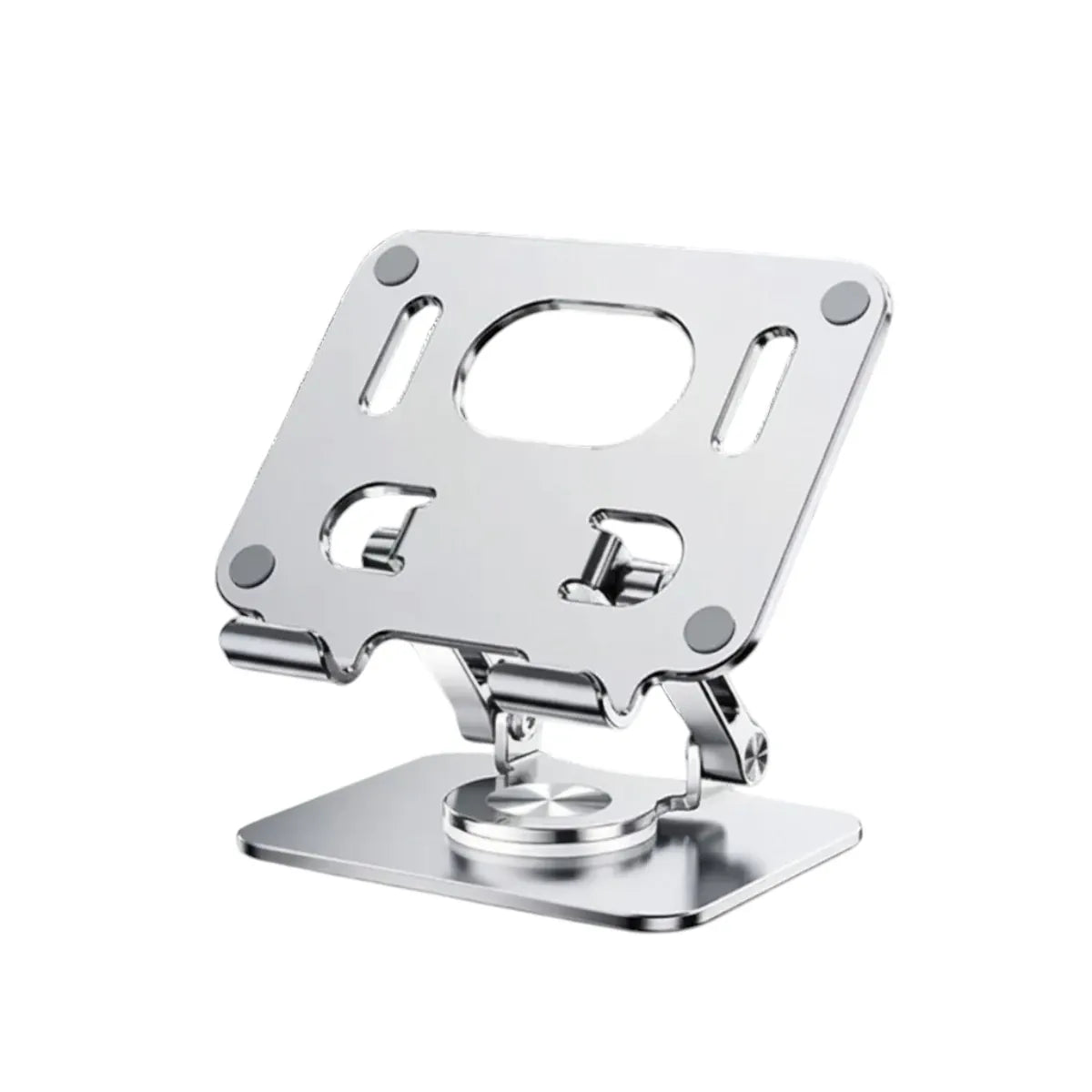 Support tablette ErgoPivot en aluminium finition argentée, vue de face