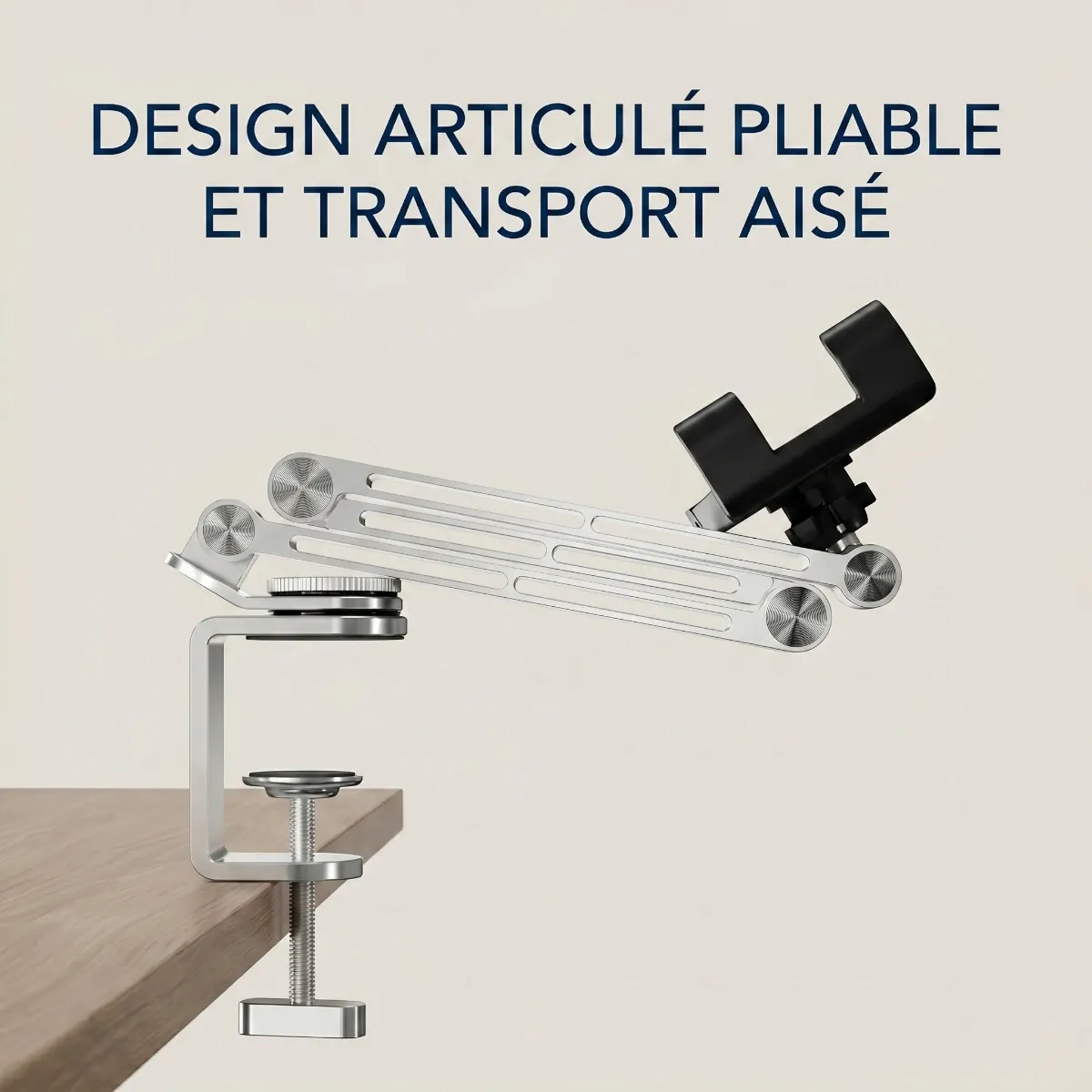 Support pour tablette FlexPro entièrement plié à plat sur un bureau pour un transport aisé