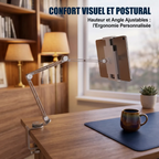 Station de travail ergonomique dotée du rehausseur support pour tablette FlexPro ajusté en hauteur