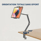 Socle et bras articulé du support tablette FlexPro mettant en avant sa rotation totale à 360°