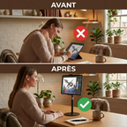 Avant après amélioration de la posture avec le support pour tablette Horizon Pro