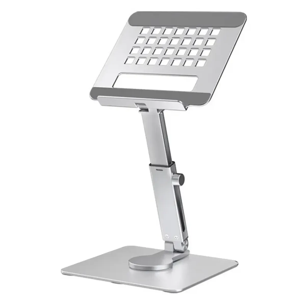 Support tablette Motion360 en aluminium couleur argent, idéal pour iPad et Samsung.