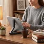 Utilisation du support tablette pied TabFlex Pro au bureau pour une productivité et un confort absolu.