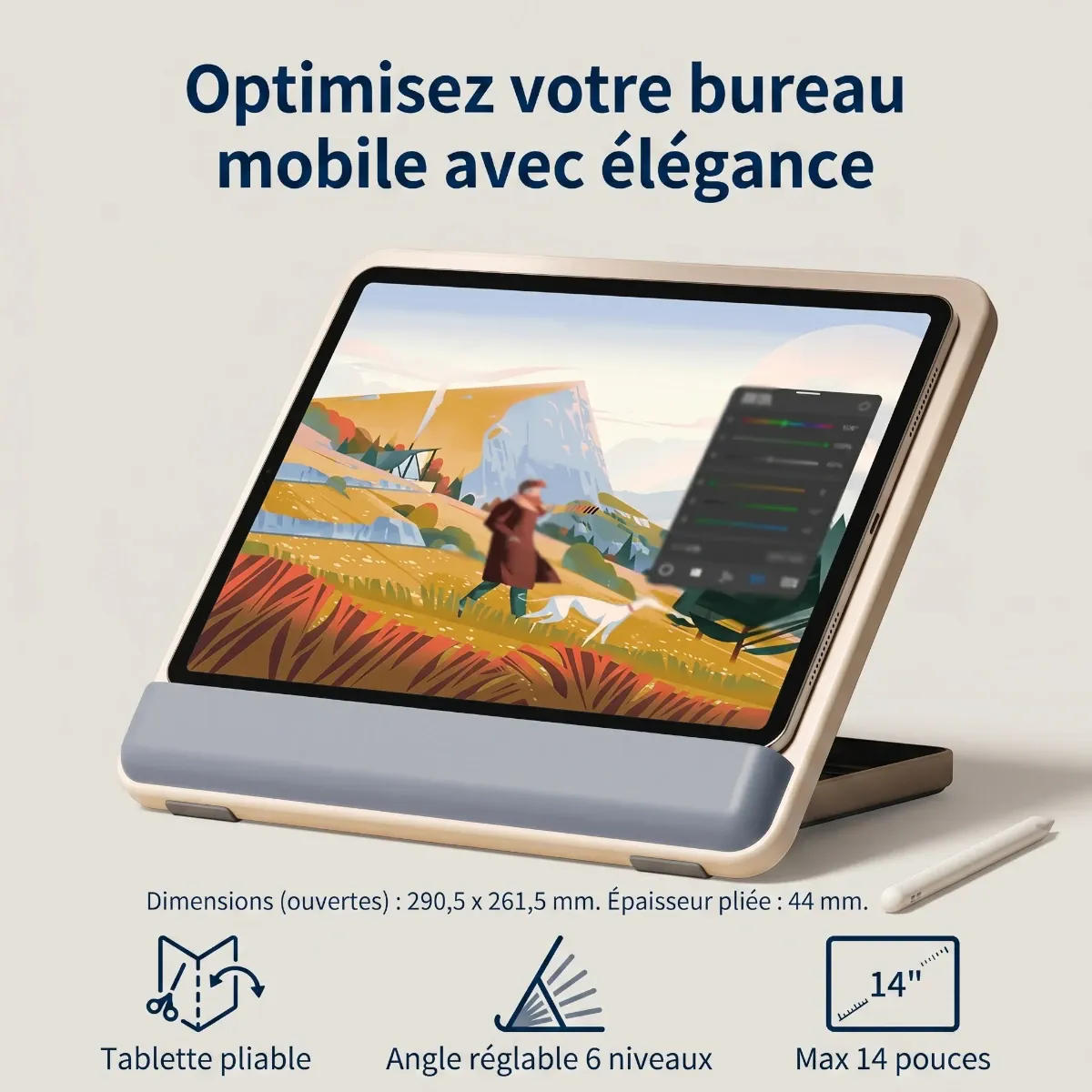 Dimensions et caractéristiques techniques du support tablette pliable Kreativ Pro