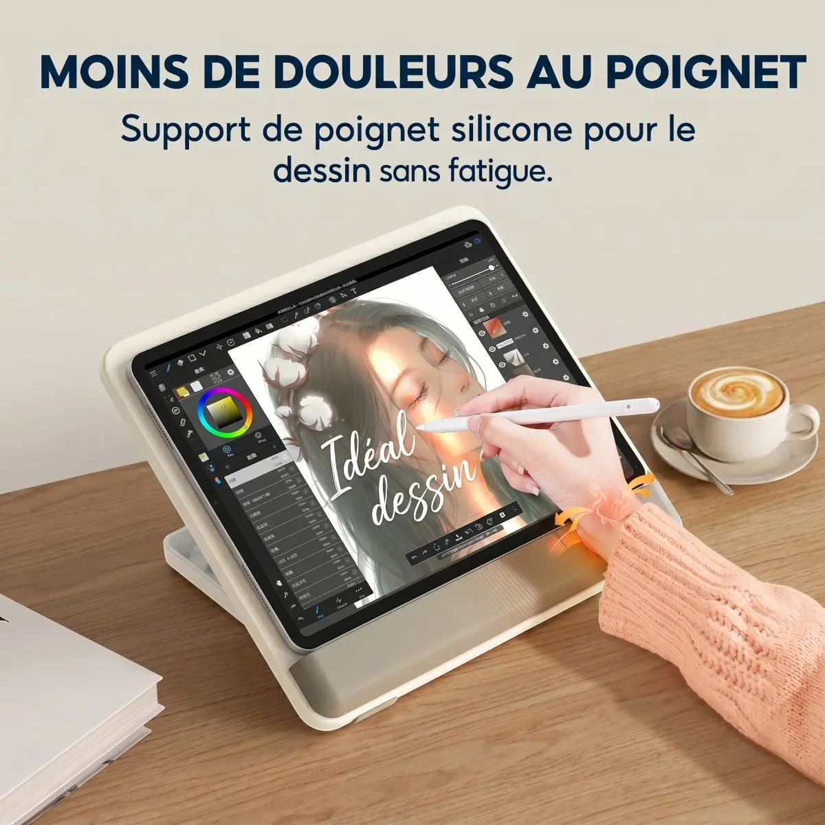 Support tablette Samsung et iPad Kreativ Pro avec repose-poignet en silicone pour soulager les douleurs