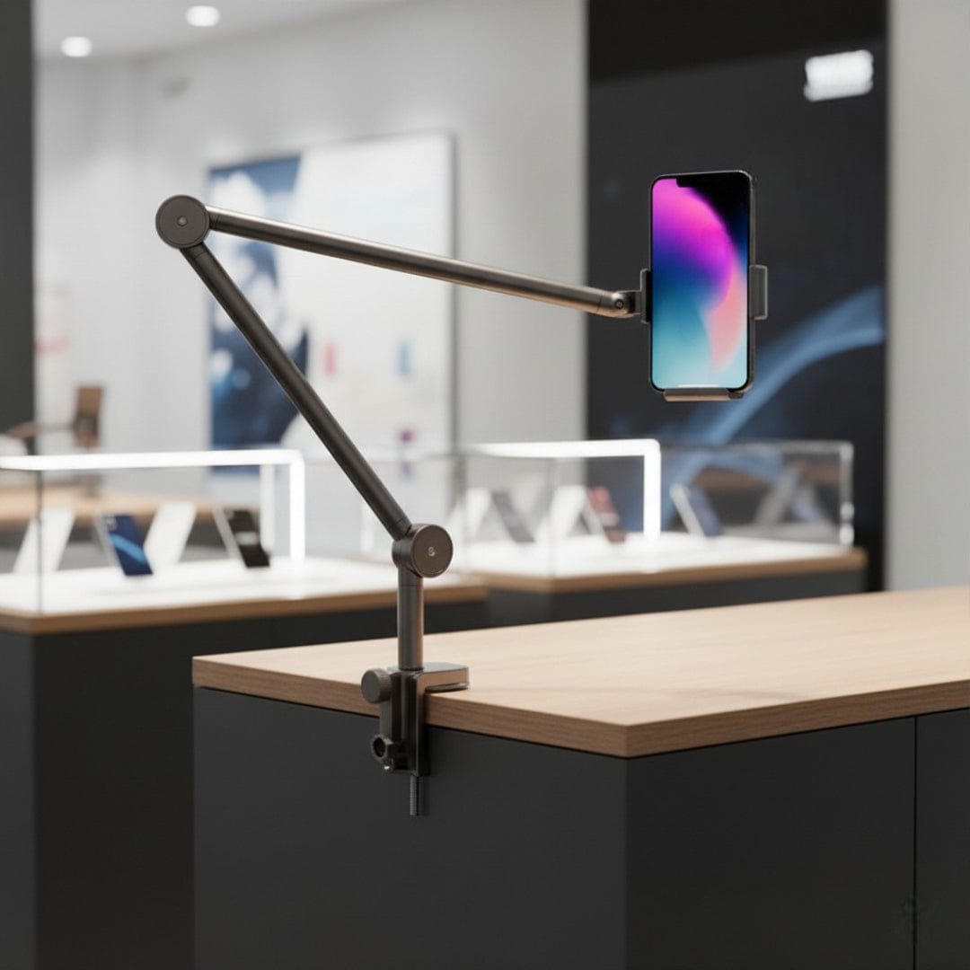 Support Téléphone à Bras Télescopique Articulé - Multi-Axes, Rotatif 360° & Fixation Universelle