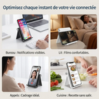 Différents cas d'utilisation du support téléphone AeroPivot : bureau, lit, appels vidéo et cuisine