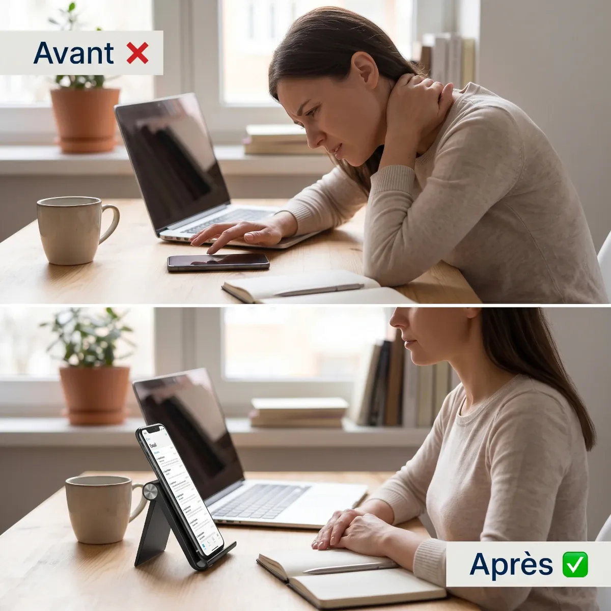 Amélioration ergonomique de la posture avec le support téléphone AeroPivot au bureau