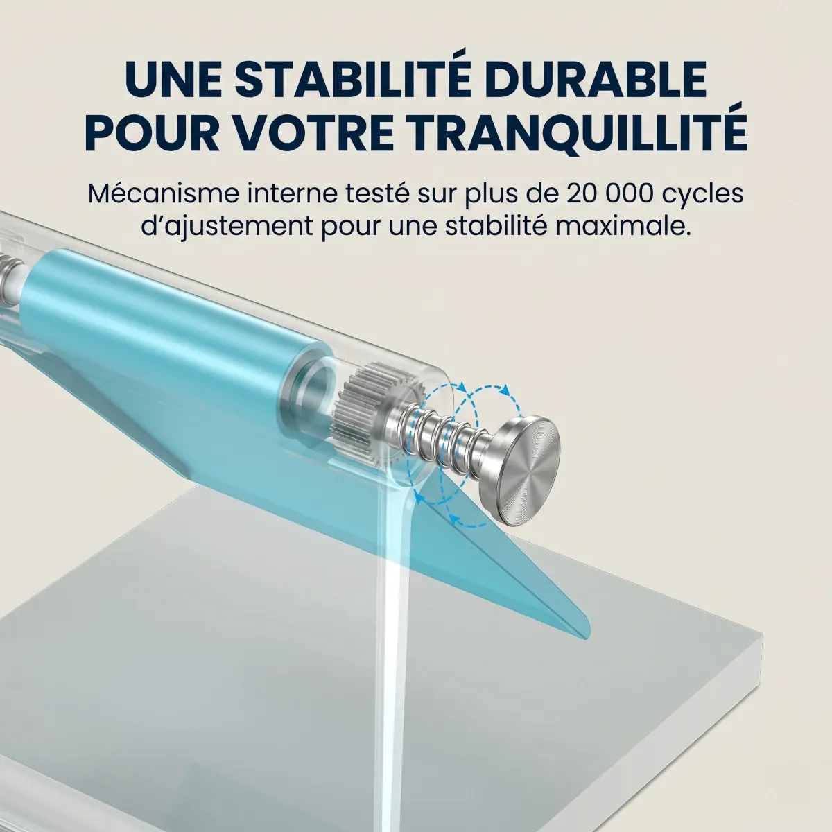 Mécanisme interne robuste et durable testé sur 20 000 cycles du support téléphone AeroPivot