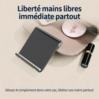 Support téléphone AeroPivot plié et rangé dans un sac démontrant son format ultra-portable