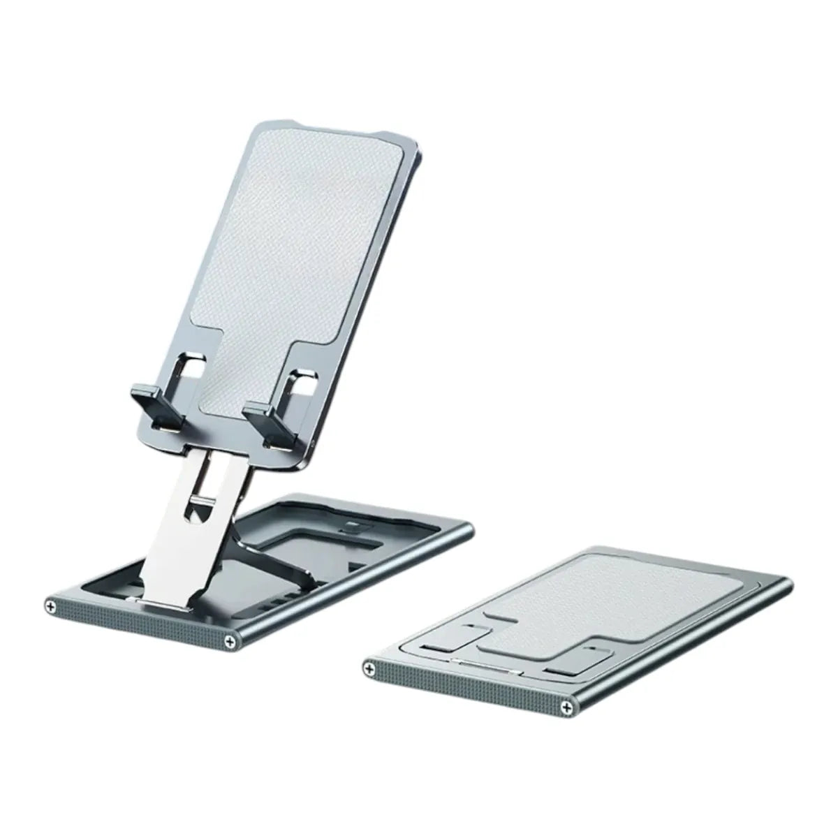 Rehausseur téléphone AeroRise Pro en aluminium gris avec revêtement de protection antidérapant.