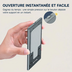 Système d'ouverture automatique par bouton poussoir sur le socle pour smartphone AeroRise Pro.